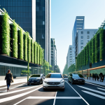 Urban Air Purification System**

"A cityscape featuring a cutting-edge air purification system integrated into a busy intersection. Lush vertical green walls adorn buildings, while sleek, modern devices filter the air. Cars are present but appear less prominent, with pedestrians walking by, fully clothed and wearing face masks. Clear blue sky above with a subtle haze in the distance. safe for work, appropriate content, fully clothed, professional, perfect anatomy, natural proportions, high quality, family-friendly."

**