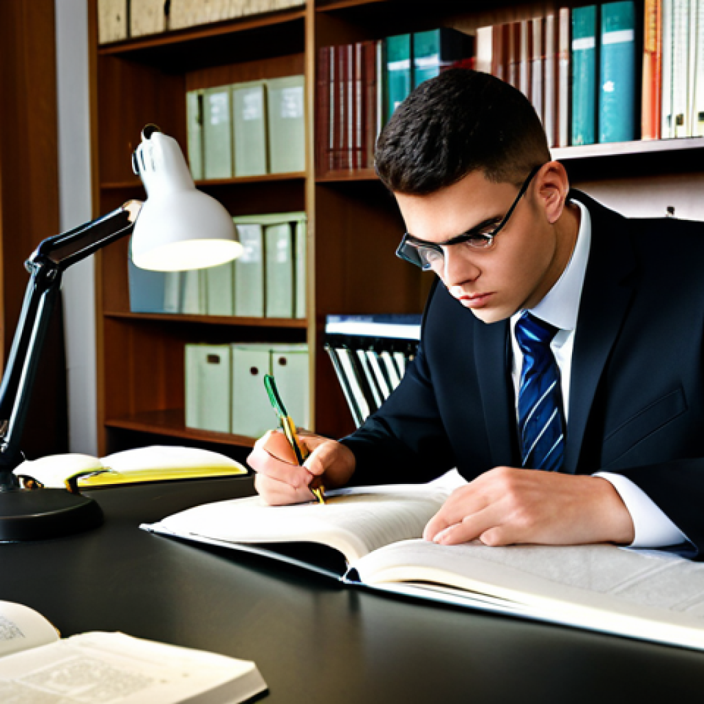 환경보건 자격증 시험 전략 - Focused Study Session**

A student wearing professional attire, fully clothed, meticulously reviewin...
