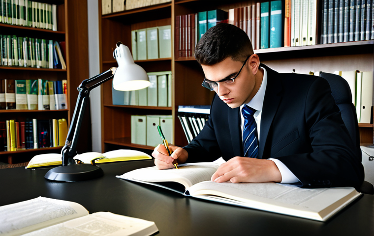 환경보건 자격증 시험 전략 - Focused Study Session**

A student wearing professional attire, fully clothed, meticulously reviewin...