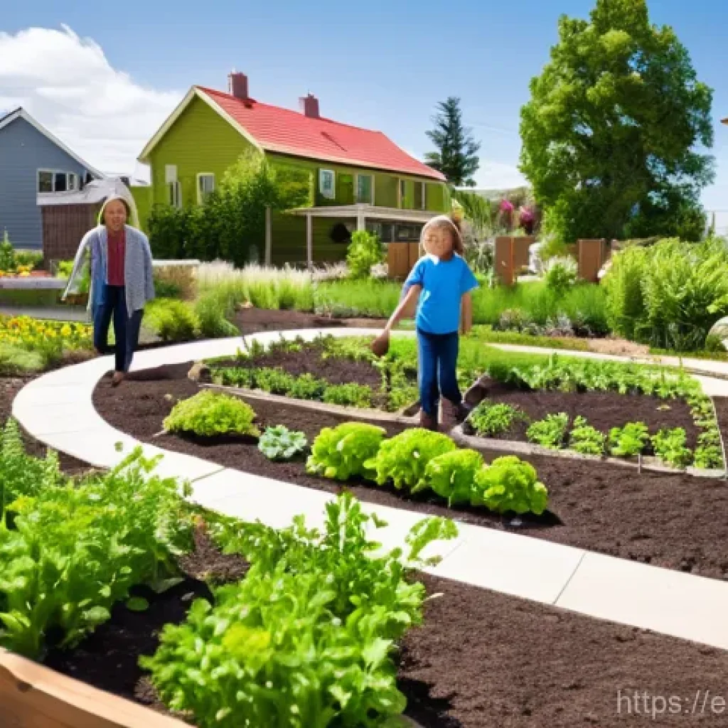 환경 관련 이론과 실무 비교 - **Sustainable Community Living**
    A vibrant, sunny street scene in a picturesque suburban town, r...