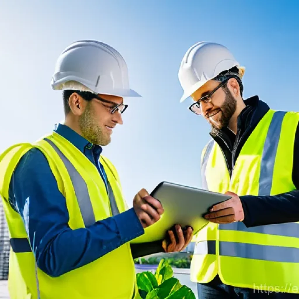 환경 분야 유망 자격증 리스트 - **Prompt:** "A diverse team of architects and engineers, dressed in professional but practical work ...