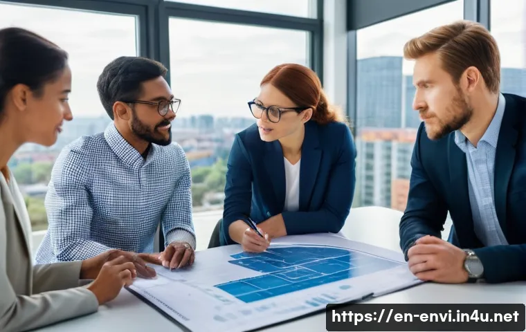 환경기사 자격증 필요 이유 - **Prompt:** A diverse group of professional environmental engineers, male and female, in a bright, m...