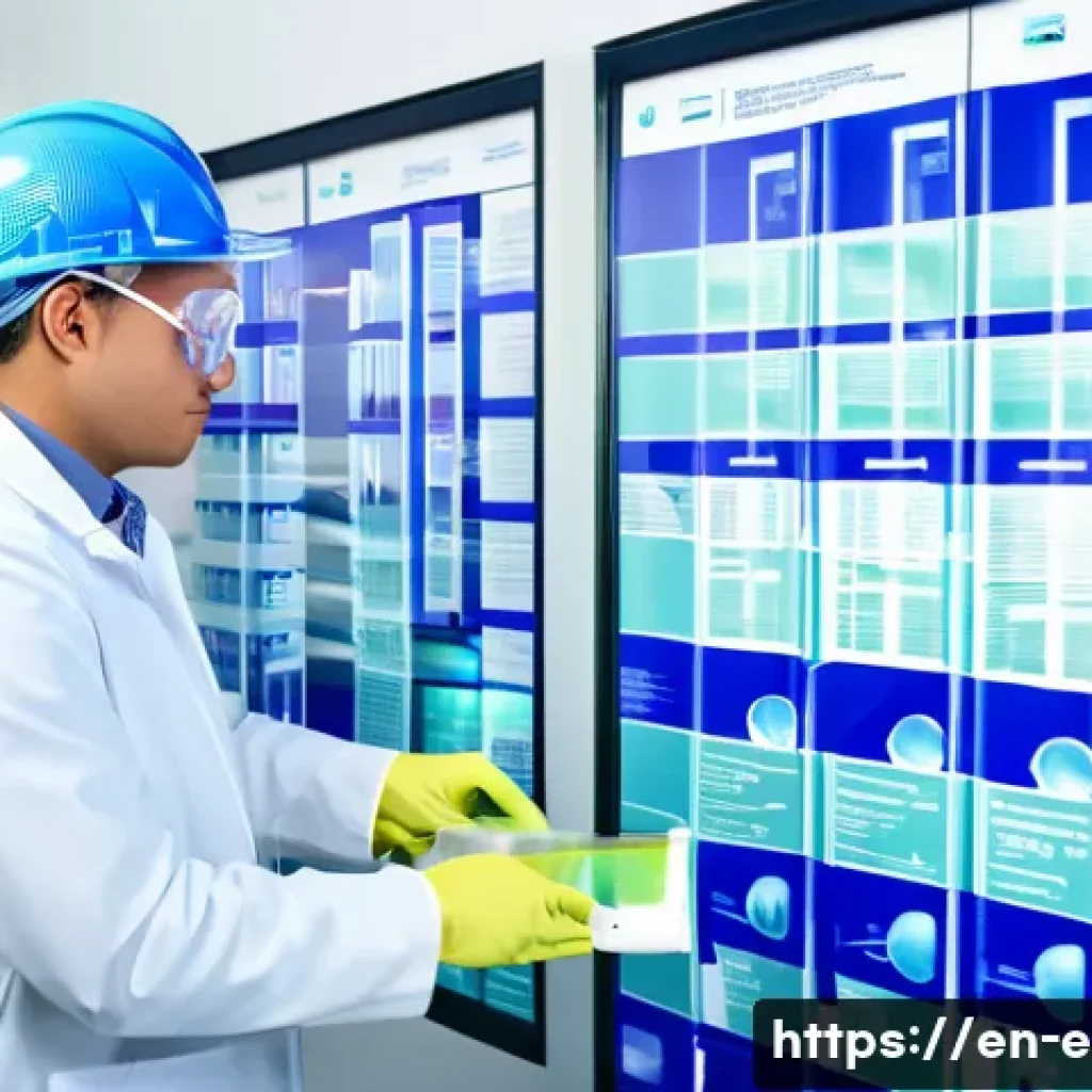 환경보건기사 자격증 시험 후기 - A detailed, realistic illustration of an environmental health technician wearing safety gear includi...