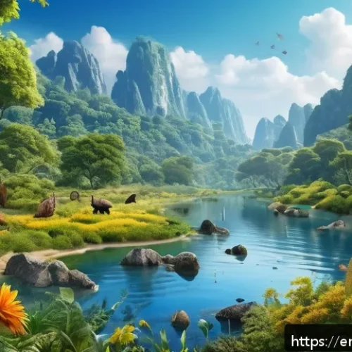 Home 32 환경 자격증 필수 과목 - A highly detailed digital illustration of a diverse ecosystem showing interdependent flora and fauna...